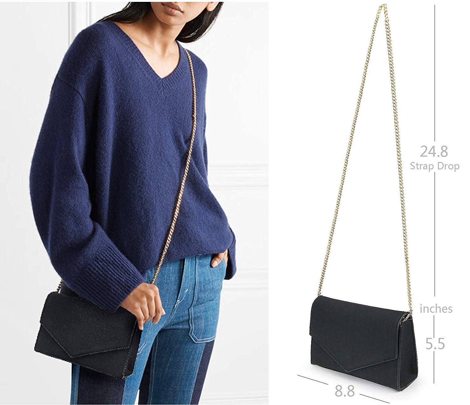 HOXIS Women's Minimalist Evening Envelope Clutch Chain Shoulder Bag
